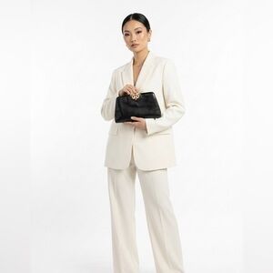 Vintage Judith Leiber Black Karung Lizard Clutch with Jeweled Pearl Clasp.